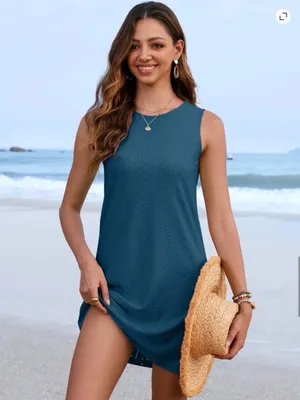 ANRABESS Women’s Sleeveless Eyelet Swim Cover Up Dress Blue Size Large NWT thumbnail 3