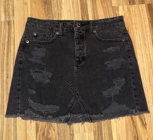American Eagle Womens Sz 4 Black Button Fly Cutoff Jean Skirt‎ Pocketed Denim thumbnail 1