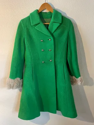 Vintage Green Coat With Fur Cuffs thumbnail 1