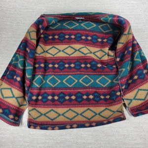 Vtg Aztec Southwest Fleece Shacket Womens Size Sm Red Green Pearl Button Up thumbnail 6