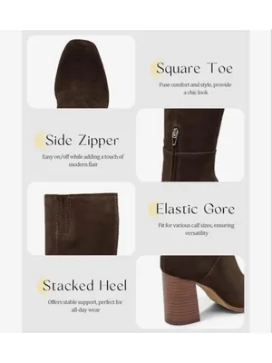 NEW Knee High Square Toe Chunky Block Heel Side Zipper Vegan Suede Boots 10 thumbnail 5