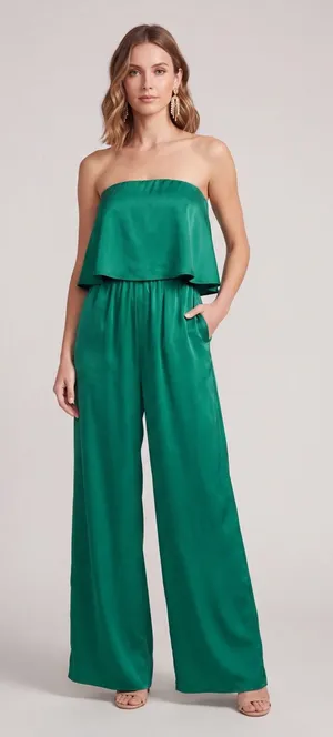 Tyche Emerald Green Strapless Wide Leg Cascade Jumpsuit Popover cocktail attire thumbnail 1