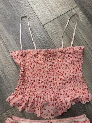 Anthropologie Smocked Ruffle Cami & Short/Brief Set - Pink Floral size small thumbnail 4