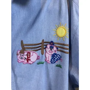 Vintage 90s Women Size 18 Short Sleeve Farm Pig Embroidered Stitched Shirt thumbnail 4