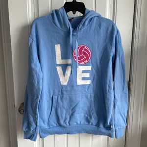 Blue Hoodie with Love Volleyball Design thumbnail 4