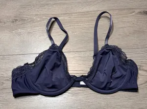 Gilligan & O'Malley Navy Blue Perfect‎ Unlined Underwire Lace Trim Bra 36B thumbnail 1