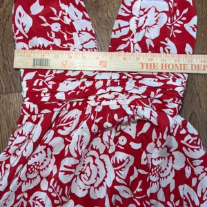 Y2K Moda Red Floral 100% Silk Halter‎ Dress Ruched Waist Size 4 Romantic flowy thumbnail 11