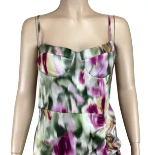 Cider Dress Size Medium Illusion Ruched‎ Midi Satin Floral thumbnail 6