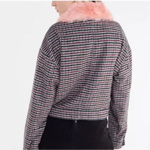 Urban outfitters Colette houndstooth pink fur collar jacket size small thumbnail 3
