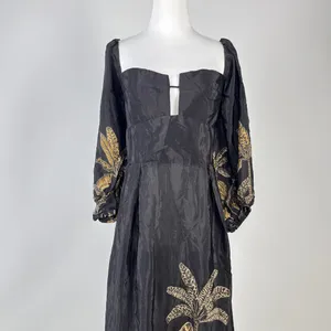 NWOT Farm Rio Maxi Dress Size S Black Print Puff Sleeves Plant Short Sleeve thumbnail 8
