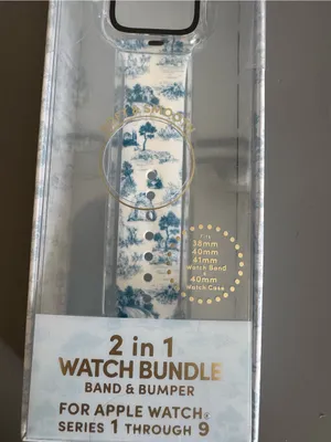 XO Poppy 2-in-1 Apple Watch Band & Bumper - White with Blue Toile Print thumbnail 3