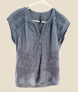 KUHL‎ Womens Blue Organic Cotton Embroidered Cap Sleeve Boho Top Small thumbnail 1
