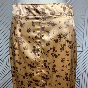 Zara Floral Print Slip Midi Skirt In Tan Gold Brown Satin Size‎ US Medium thumbnail 6