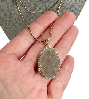 Baublebar Oval Druzy Gold Tone Multi Chain Layered Necklace thumbnail 3