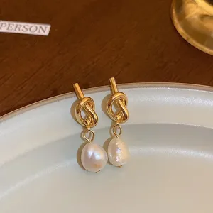 Gold Pearl Spiral Earrings thumbnail 4