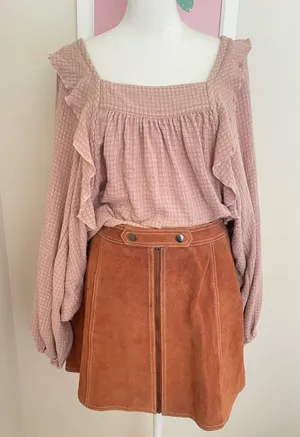 Free People Bonnie Blouse Dusty Pink Textured Ruffle Boho Top Size Small thumbnail 1