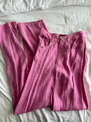 Zara Hot Pink High-Waist Wide Leg Pants thumbnail 2