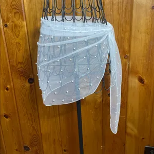 White Sheer Beaded Wrap swim suit cover wedding accessories summer bachelorette thumbnail 4