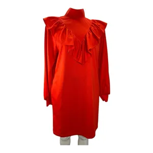 Who What Wear Fiery Red Long Sleeve Sheath Ruffle Dress Size: Small thumbnail 4