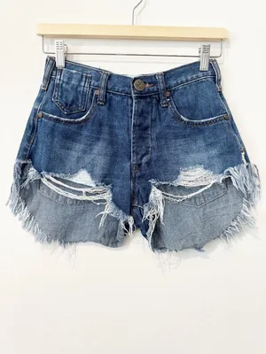 One Teaspoon Shorts Size 23 Blue Moon Le Wolves Button Fly Frayed Retro Indie‎ thumbnail 2