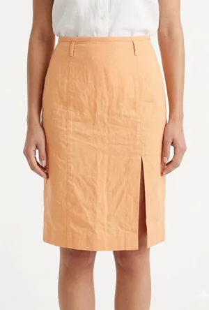 J. Crew Tangerine Orange Front Slit‎ Linen Blend Skirt 14 Lightweight Y2K Peach thumbnail 1