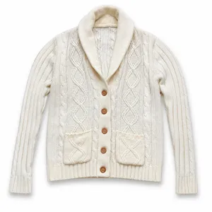 Cream Cable Knit Shawl Collar Cardigan Chunky Preppy Heritage Cozy Cabincore thumbnail 1