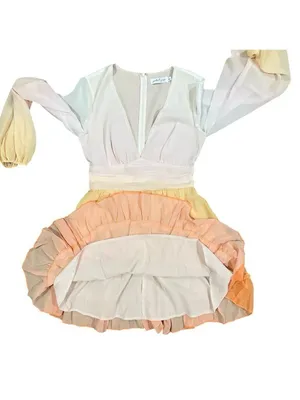 Petal + Pup Ombre Ruffle Tiered Long Sleeve Deep V-Neck Dress Orange Size Medium thumbnail 7