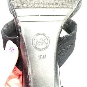 Michael Kors Black Leather Front Zip Kitten Wedge Sandals Size 10 thumbnail 5