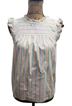 J. Crew Striped Ruffle Neck Sleeveless Blouse Women's Size‎ 2 thumbnail 1