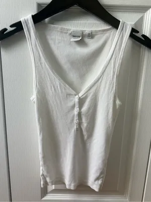 Aritzia Homestretch Rib Henley Tank in White thumbnail 2