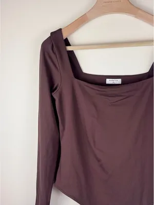 Aritzia Babaton Contour Squareneck Long Sleeve Bodysuit Brown XL 73936 thumbnail 3