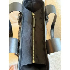 Coach Soho Tote Bag Women's Black Canvas Casual Signature Monogram Multi Pocket thumbnail 6