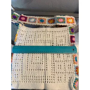 Boho Crochet Granny Square Hobo Shoulder Bag Cream Multi Retro y2k whimsi dainty thumbnail 7