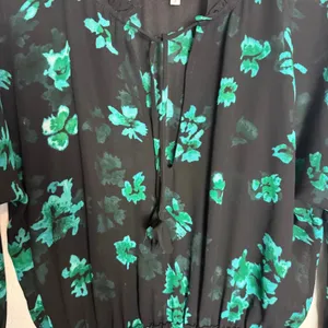 MISA Lolita Black Green Floral Print Long Sleeve V-Neck Ruffled Mini Dress Small thumbnail 8