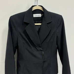 Calvin Klein Wool Blend Grey Single Bar Clasp Blazer Jacket‎ Size 2 Career thumbnail 4