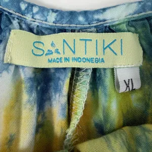 Santiki Womens XL Tie Dye Sunburst Rayon Dress Yellow Blue Green Summer Boho thumbnail 4