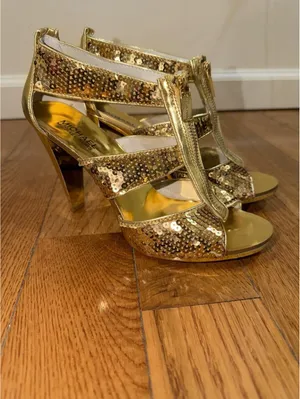Size 8 Women’s Michael Kors Women's Gold Sequins Berkley Strap Heels IOB thumbnail 8
