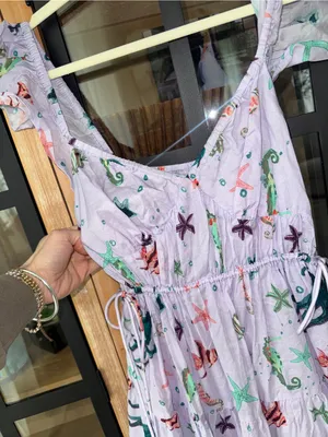 Hill House Lucia mini dress sea creatures lilac lavender coastal print ruffles thumbnail 4