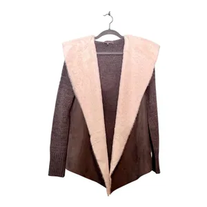 Sweater. Hooded. Faux Fur/Suede. Grey &White. Open Cardigan. thumbnail 6