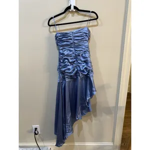 $565 Cinq à Sept Women's Blue Silk Strapless Ruched Asymmetrical Dress Size 4 thumbnail 5