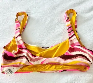 Aerie Bikini Top Scoop Neck Pink Brown Print US X Small thumbnail 2