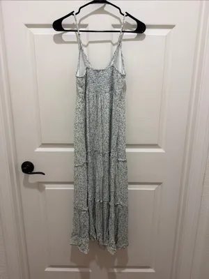 Abercrombie & Fitch Light Blue Floral Tiered Spaghetti Strap Midi Dress XS thumbnail 5