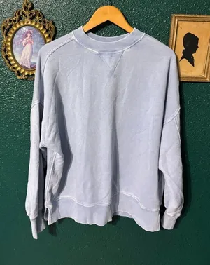Aerie Blue Distressed Oversized Slouchy Crewneck Size XS thumbnail 1