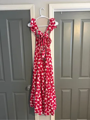 vestique Red and White Floral Maxi Dress with Tie Straps thumbnail 3