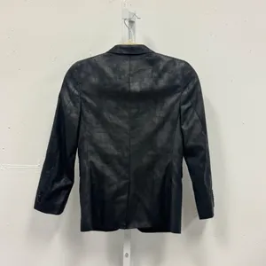 DKNY Black Faux Leather Textured Blazer Jacket Womens Size 10R Two Button Career thumbnail 2