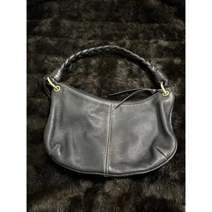 LAUREN RALPH LAUREN Genuine Leather Black Hobo Shoulder Bag with Braided Strap thumbnail 3