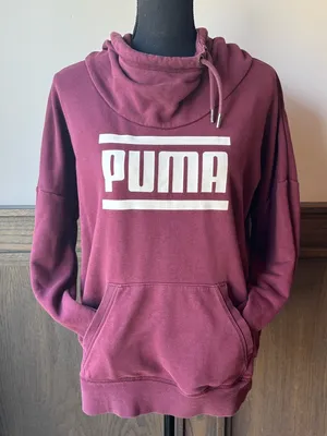 Puma Maroon Pullover Hoodie with White Logo Large thumbnail 2