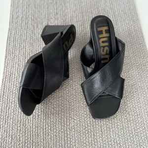 Hush Puppies Ella Black Leather Sculptural High Heel Slides Sandals Sz 9 41 thumbnail 11