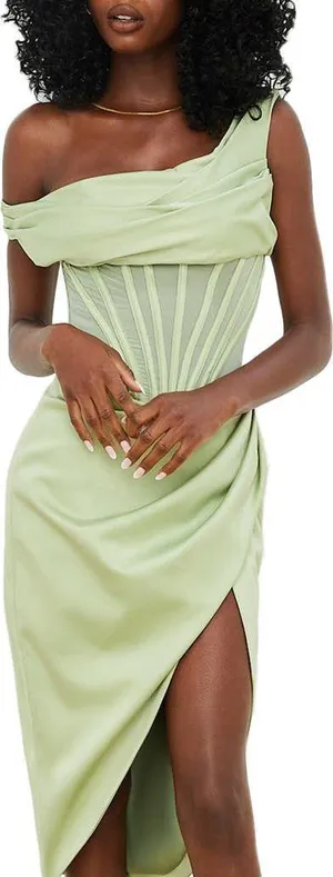 House Of CB NWT Lulu Corset One-Shoulder Satin Midi Dress thumbnail 5