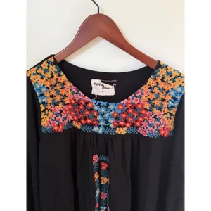 Savanna Jane Dress Womens Size M Black Embroidered Flowy Lined Boho Festival thumbnail 2